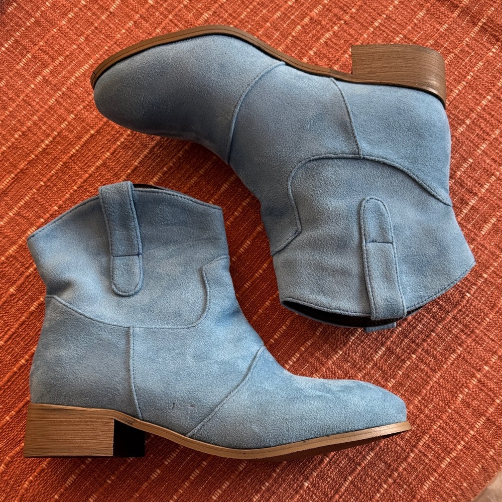 Blue Vegan Suede Ankle Boots